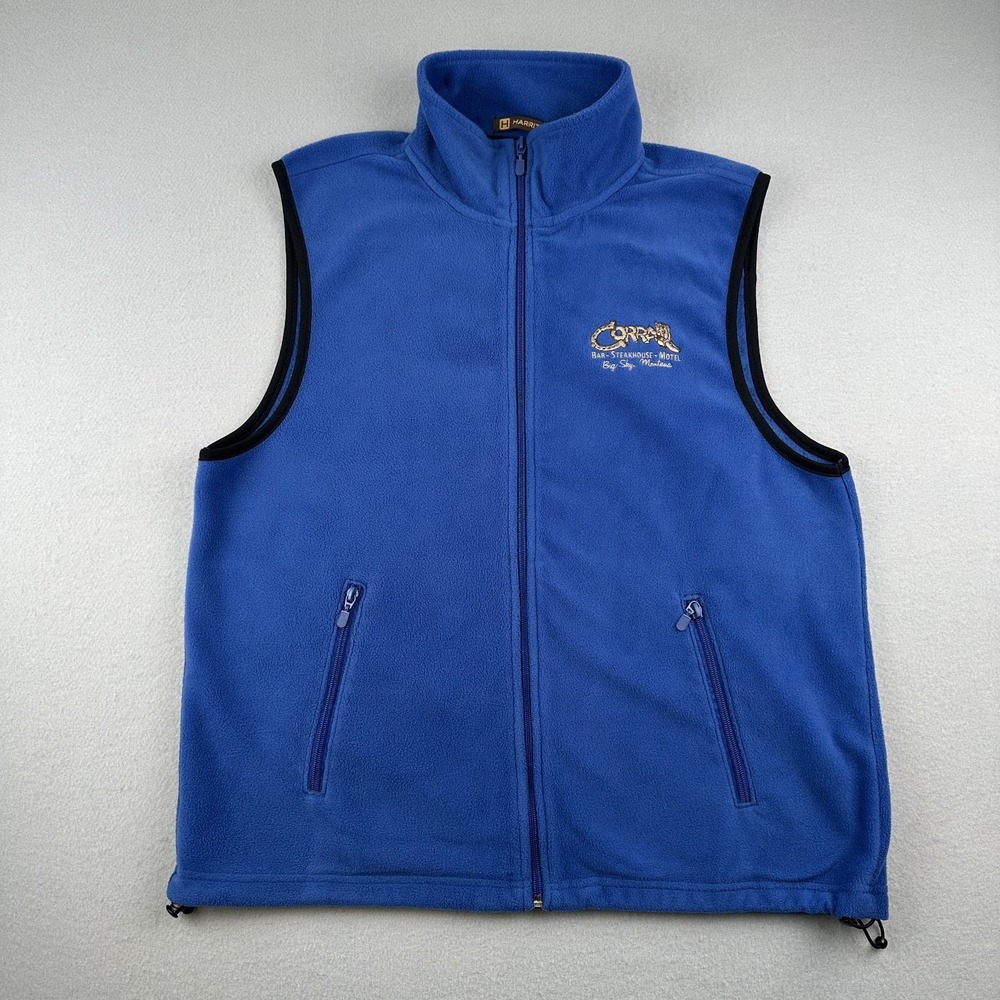 Harriton Vest Blue Fleece Vest Full Zip Pockets Mens Large Sleeveless Corral Bar